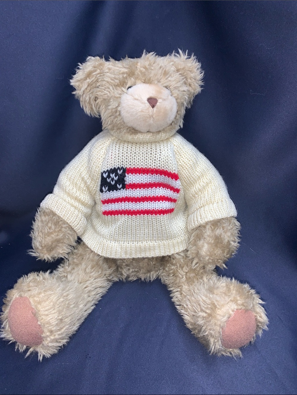 Vintage Crazy Mountain Tan Teddy Bear Plush in American Flag Sweater Americana